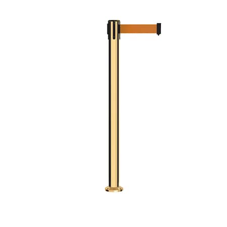 Montour Line Stanchion Belt Barrier Fixed Base Pol.Brass Post 11ft.Orange Belt P400F-PB-OR-110